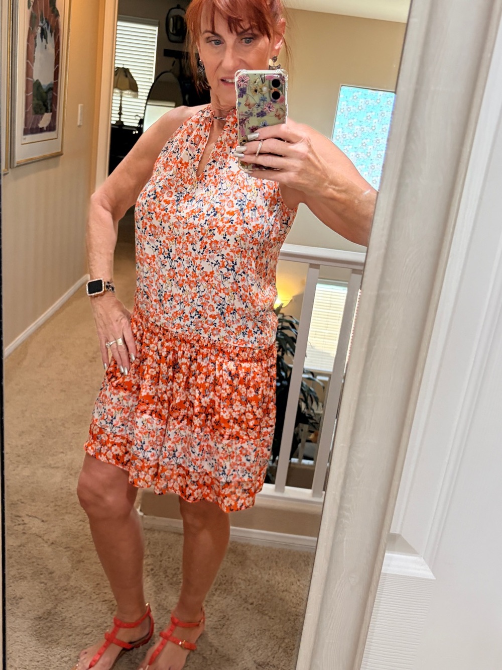 Ramy Brook New York 100% Silk Floral Halter Mini Dress Drop Waist Medium